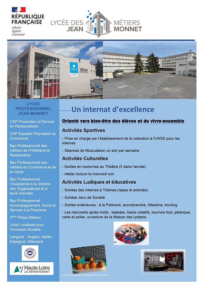 Plaquette Internat d'excellence lycée J Monnet 43