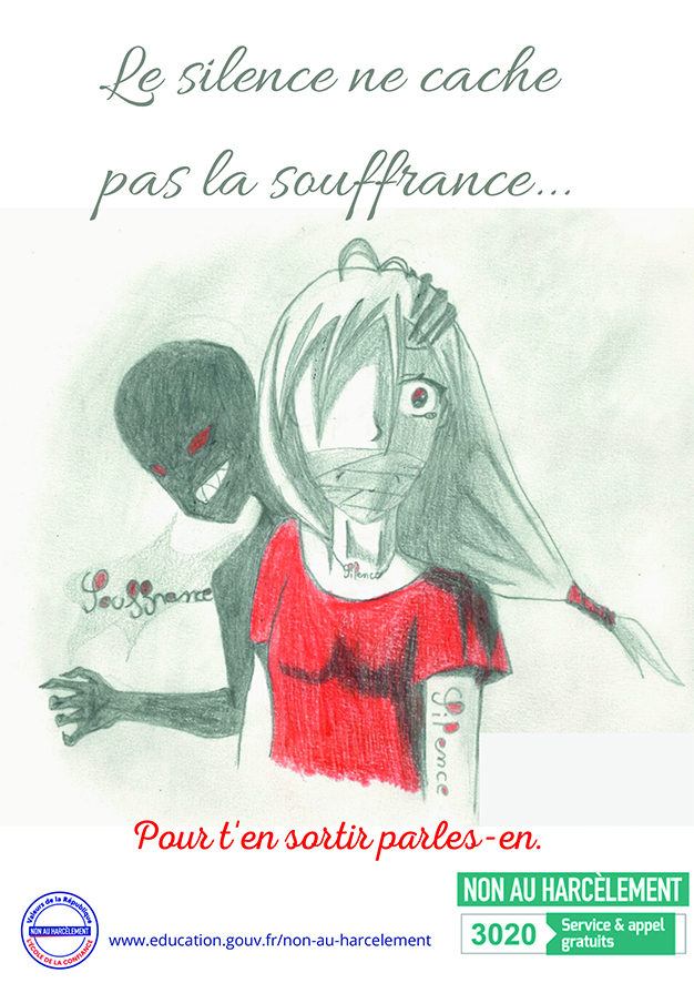 Le silence de cache pas la souffrance... / Pour t'en sortir parles-en. / Non au harcèlement 3020 Service et appel gratuits
