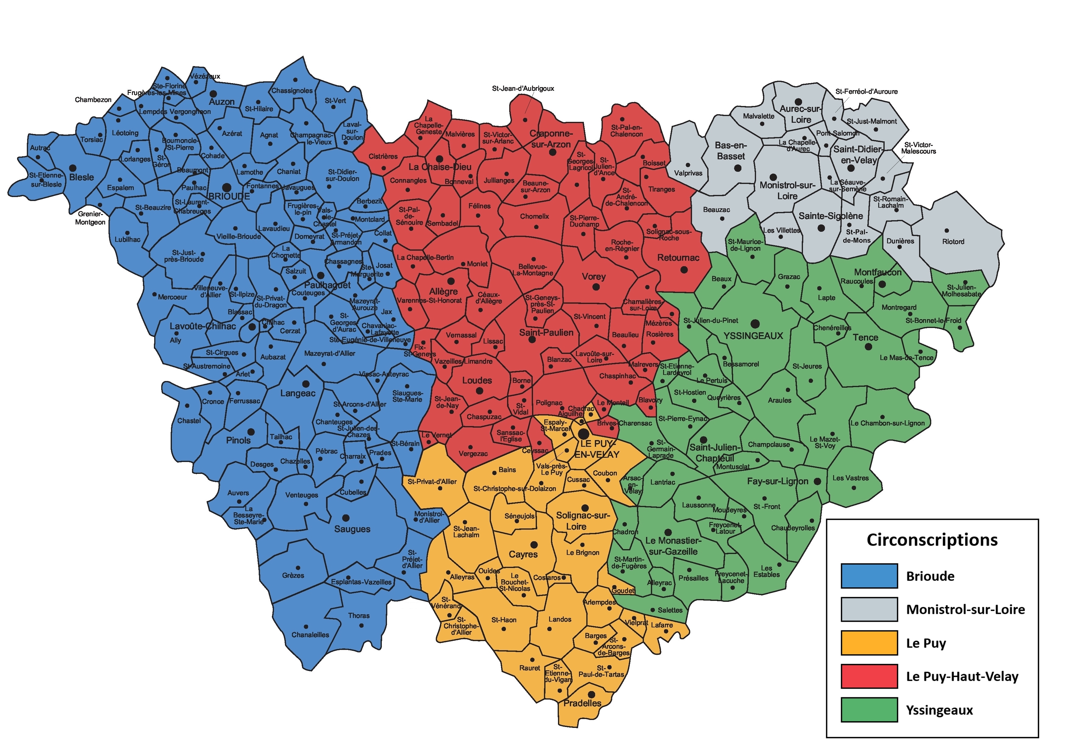 Carte des circonscriptions des inspections de l'Education nationale de la Haute-Loire