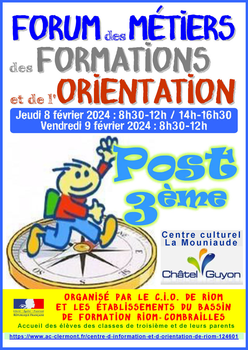 Affiche Forume des métiers de de l'orientation 2024 cio RIOM