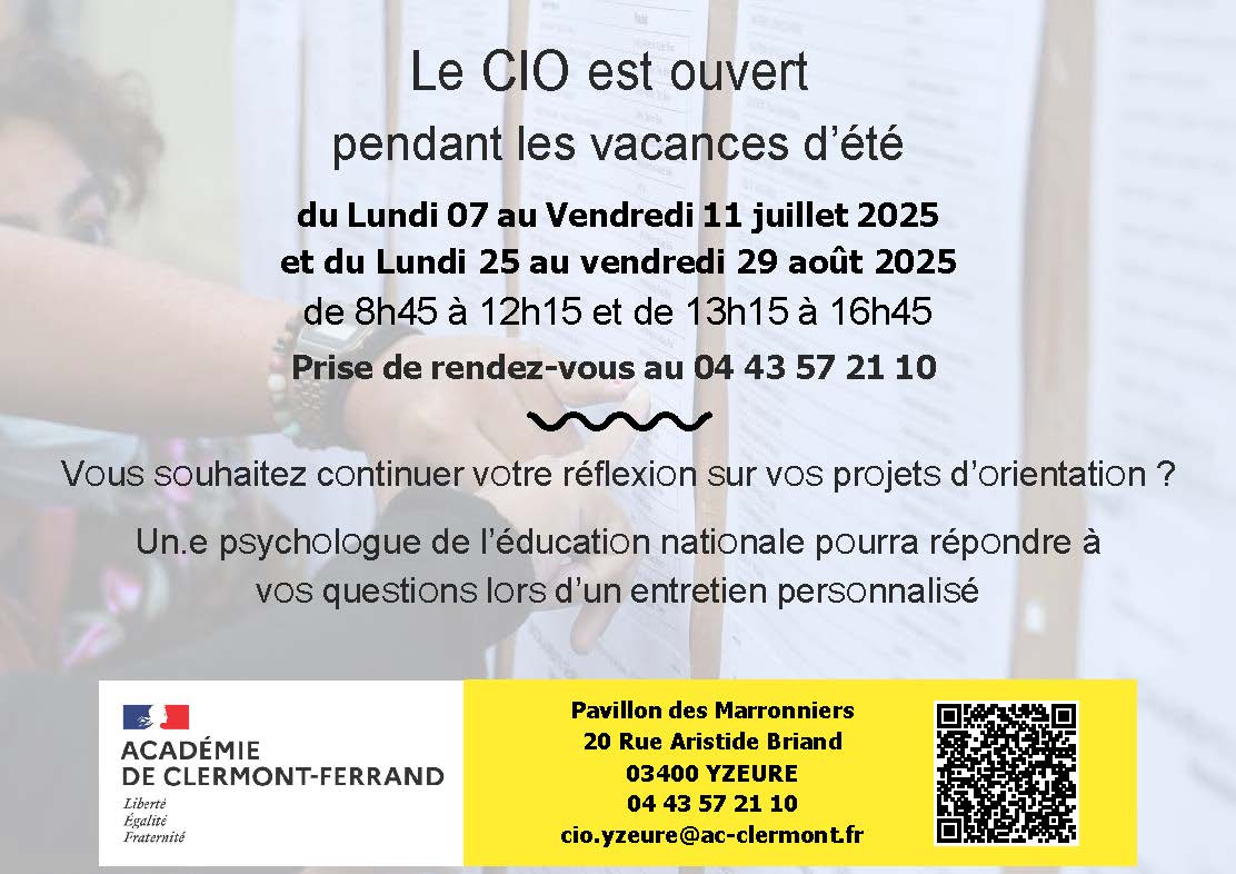 Ouverture CIO Vacances d'été 2024-2025