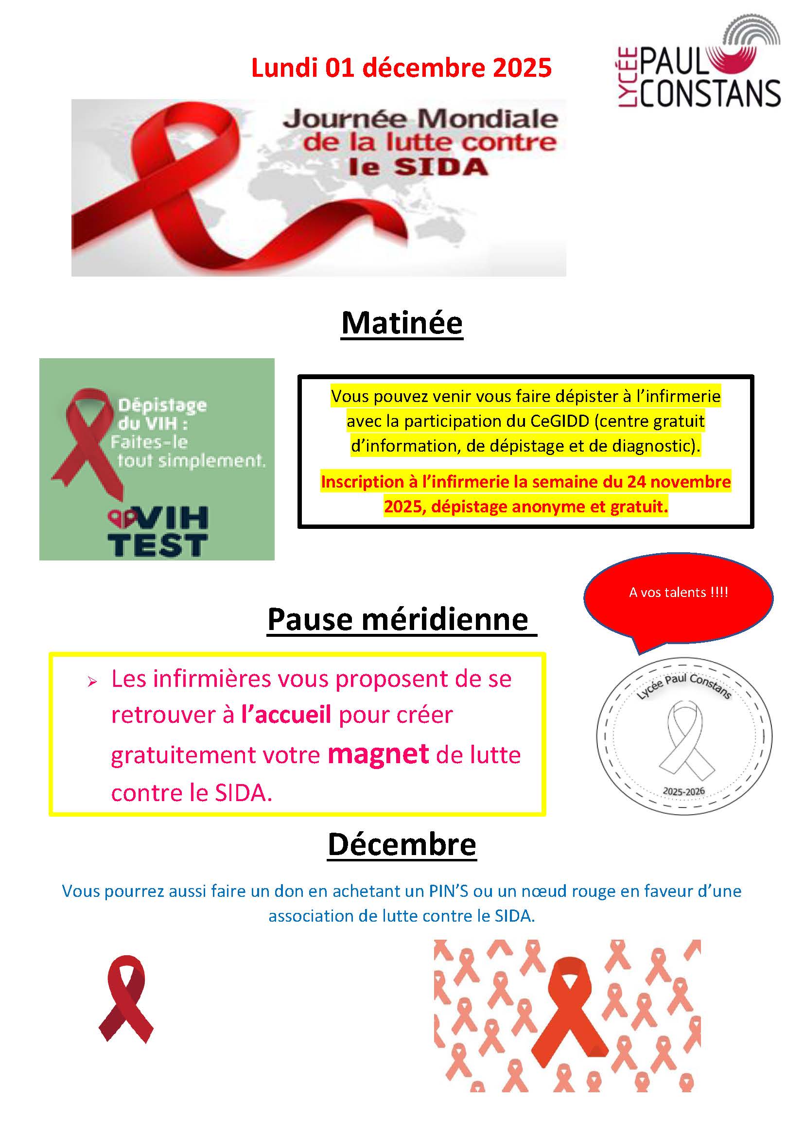 Participez à la journée mondiale contre le SIDA le 01 décembre 2025