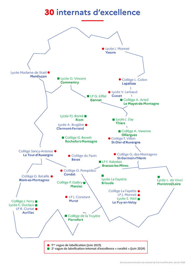 Carte des 30 internats d'excellence