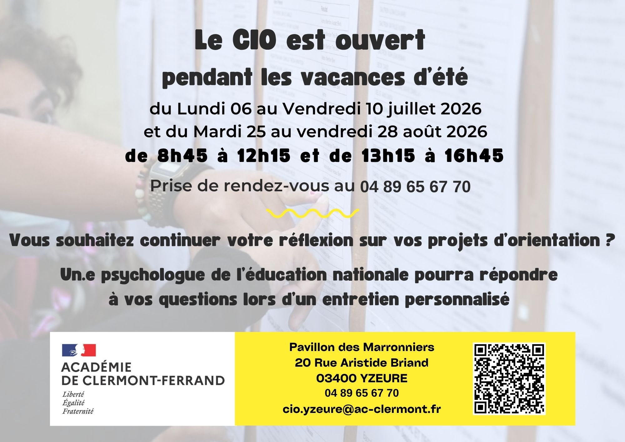 Horraires CIO Moulins vacances été 2026