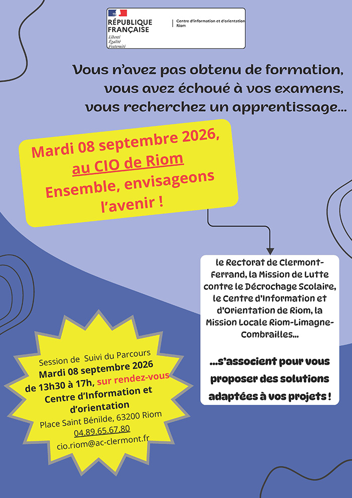 Affiche Session suivi de parcours 2026 CIO de Riom