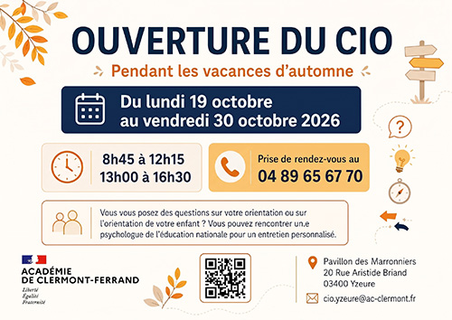 Ouverture CIO Vacances d'automne 26 27